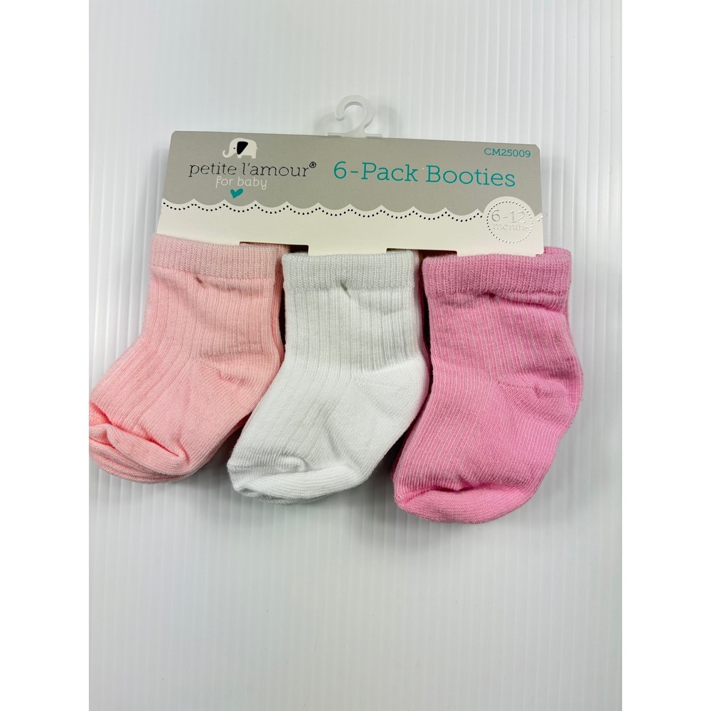 Petite L'amour Booties Baby Girls 6-Pack Socks Pink White Ribbed Newborn 6-12M‎